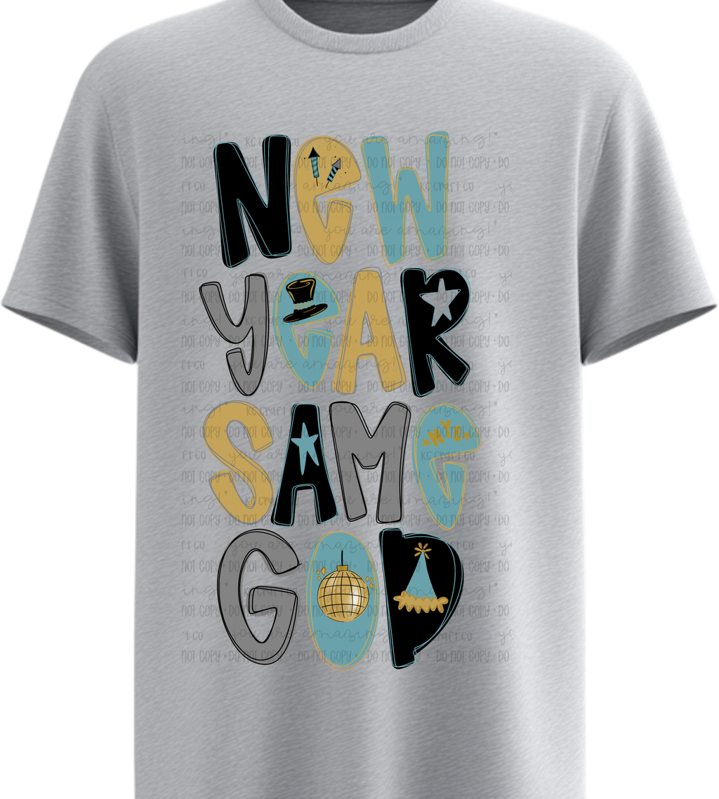 New Year, Same God – Blue + Gold | Custom Tee or Crewneck