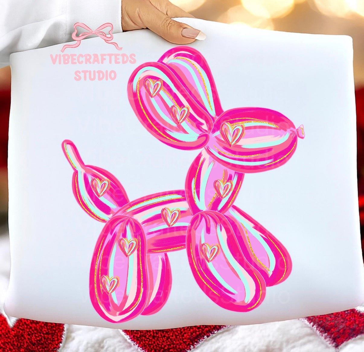 Pink Balloon Dog Heart Graphic Tee | Whimsical Balloon Art Shirt