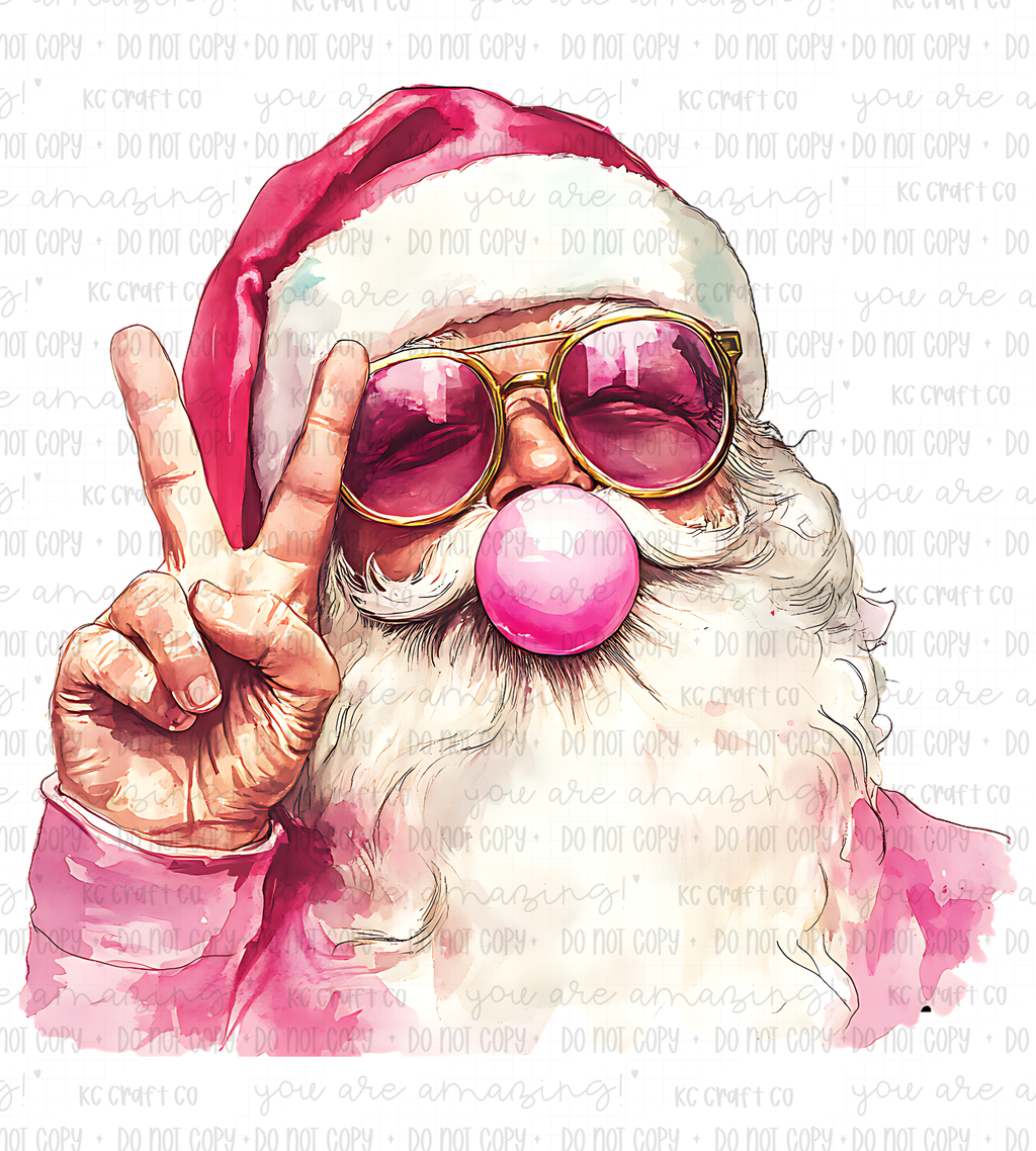 Pink Bubblegum Santa Tee – Christmas Graphic Tee – Comfort Colors or Gildan – Holiday Shirt – Trendy Christmas Shirt