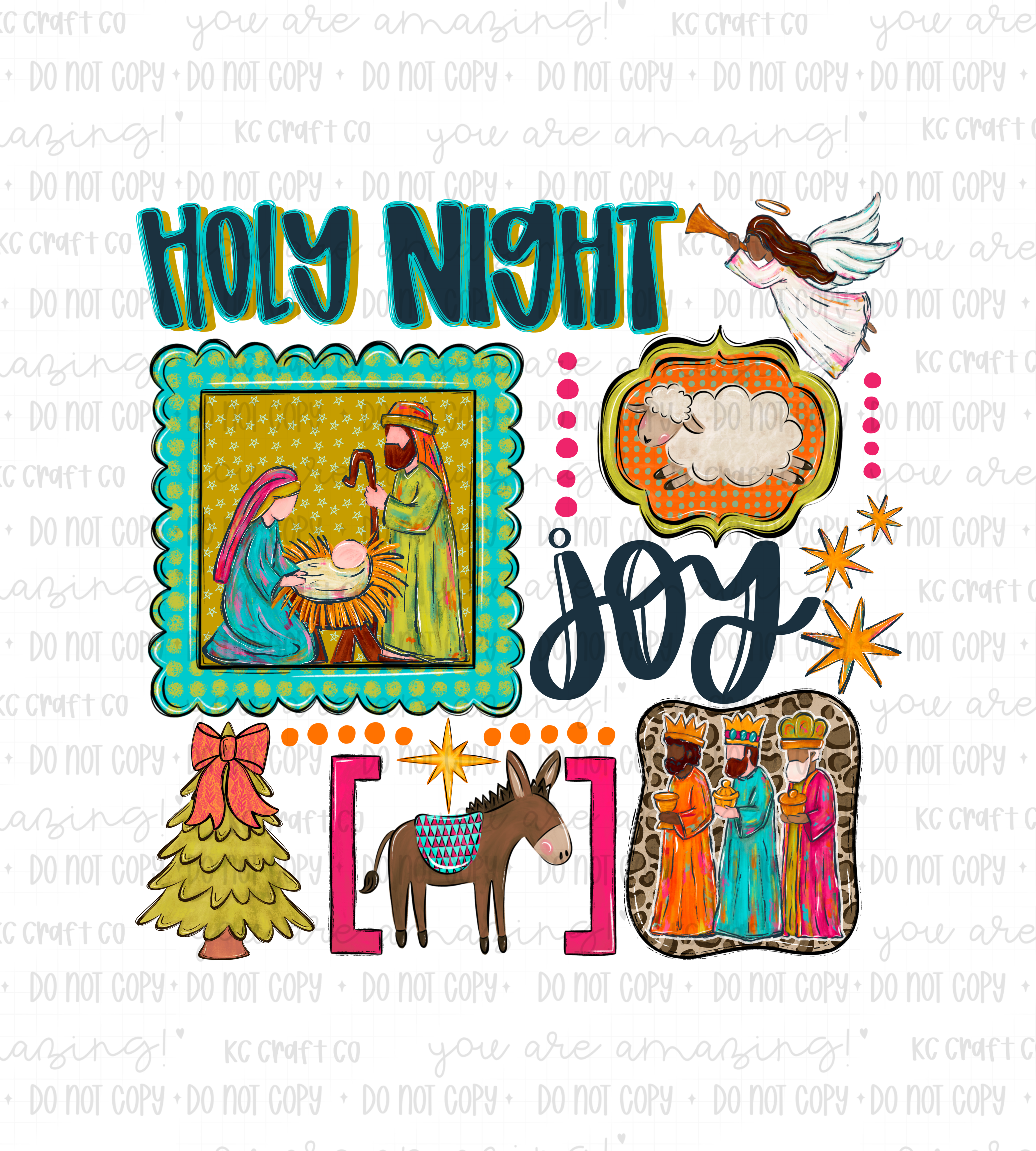 Holy Night Patchwork Nativity Tee • Christmas Christian Shirt • Comfort Colors or Gildan