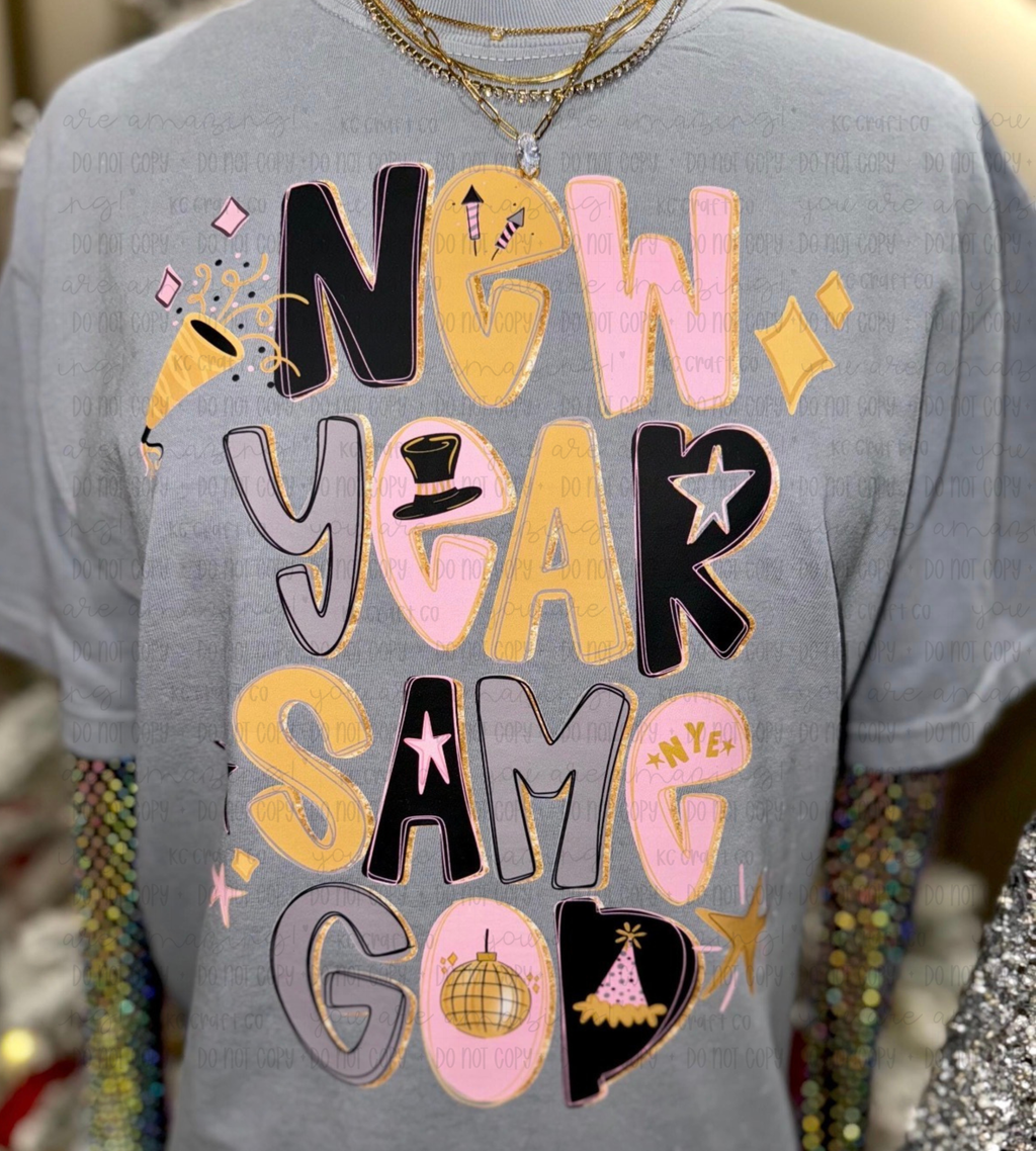 New Year, Same God – Pink + Gold | Custom Tee or Crewneck