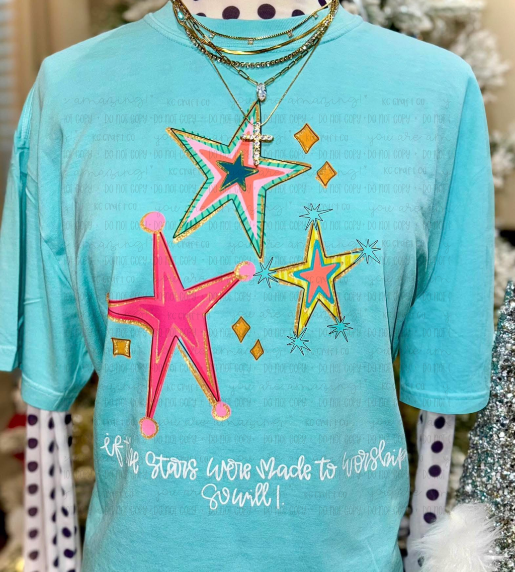 “If the Stars Were Made to Worship” Retro Star Tee – Turquoise | Christian Graphic Tee
